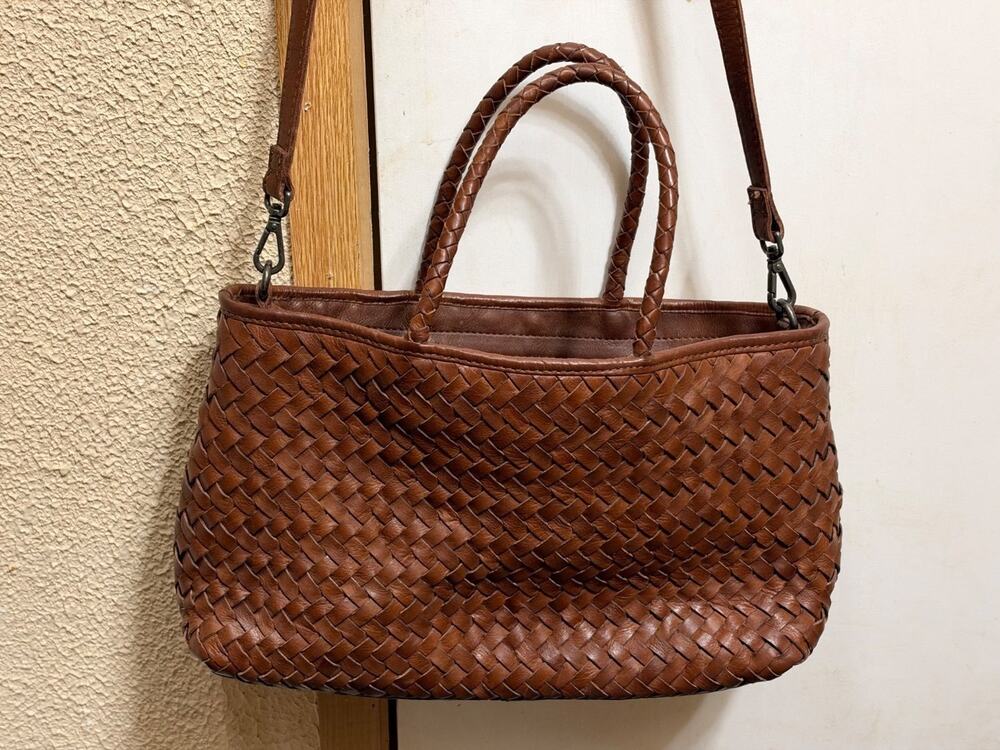 woven leather tote bag M Brown Womens Bottom Studs